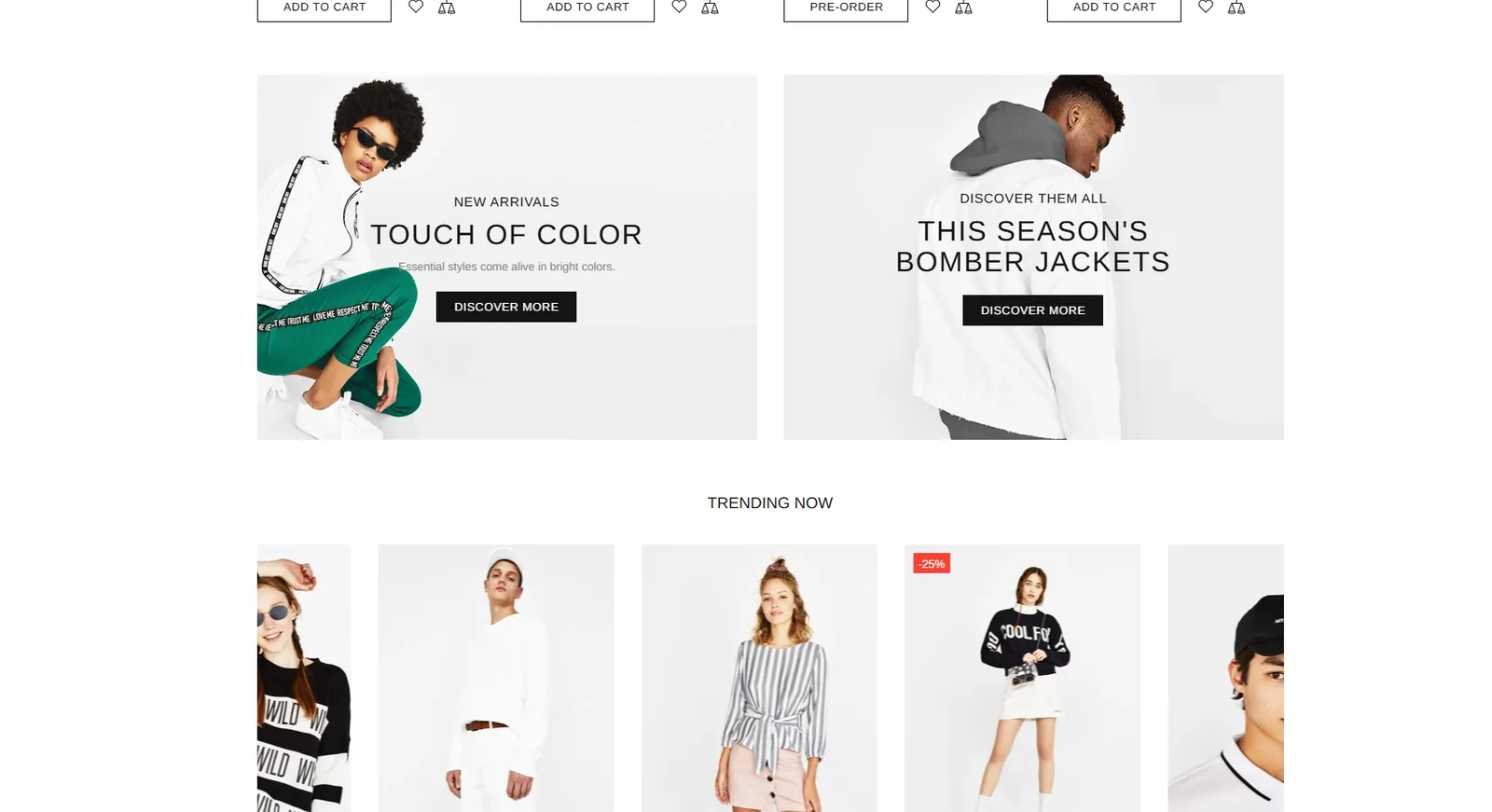 Shella promotional banners for new arrivals and bomber jackets above trending products