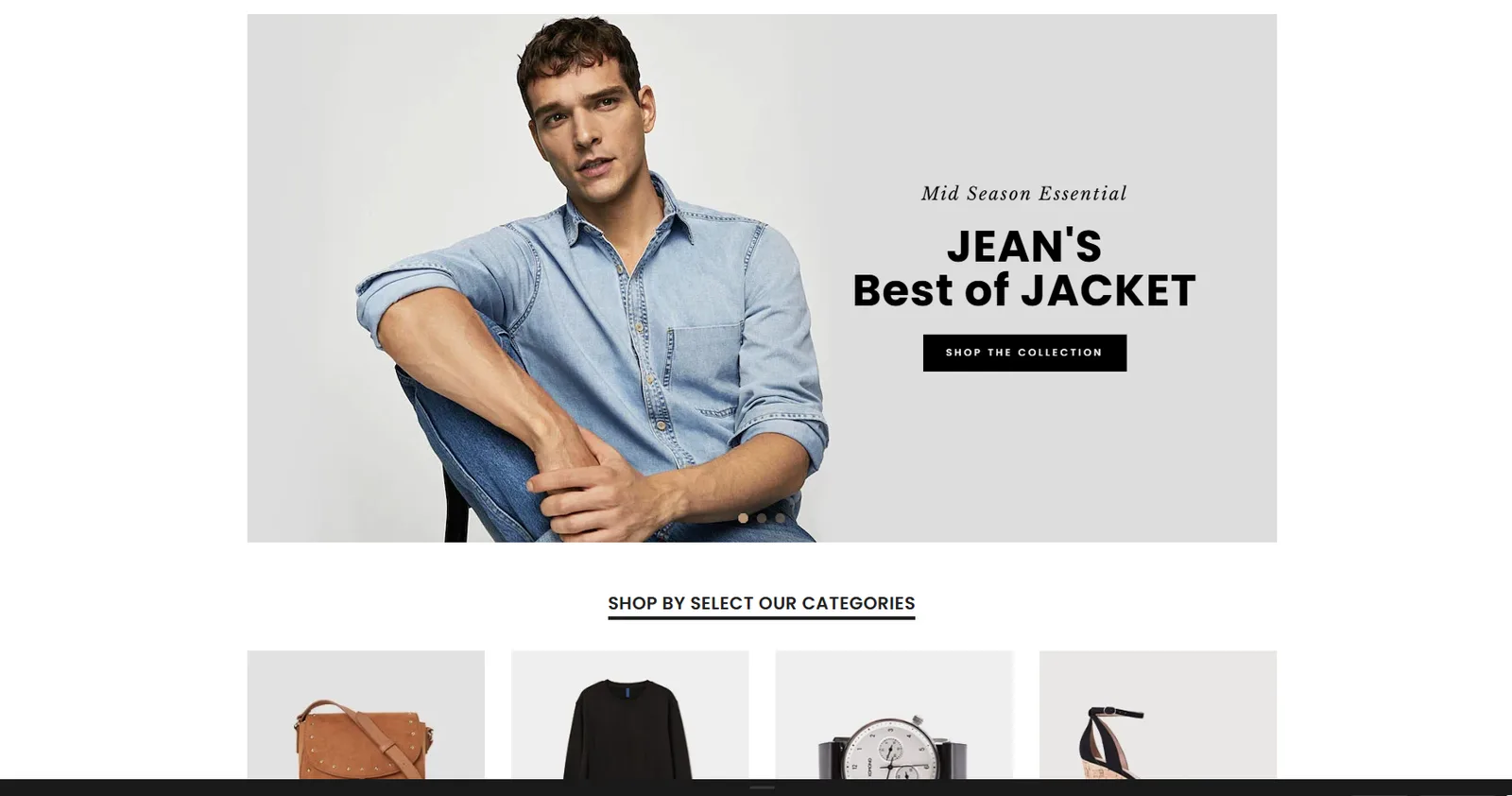 Gecko homepage with a Jean's Best of Jacket banner and shop by category section