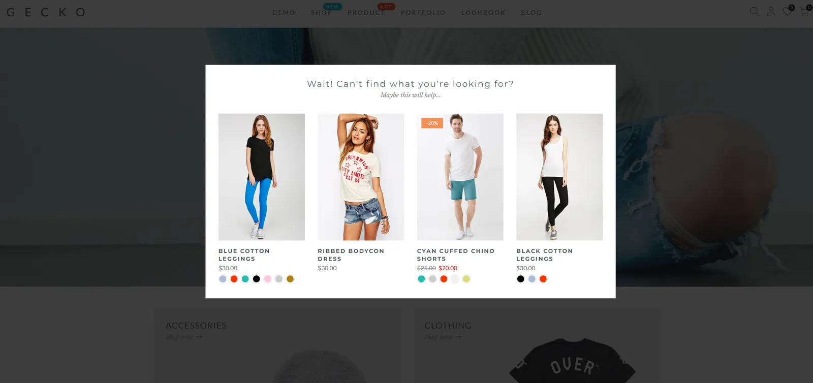 Gecko product recommendation popup asking if visitors found what they were looking for