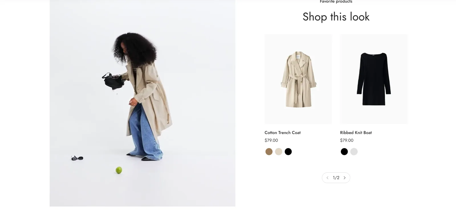 Minimog Shop This Look section with a model and linked products