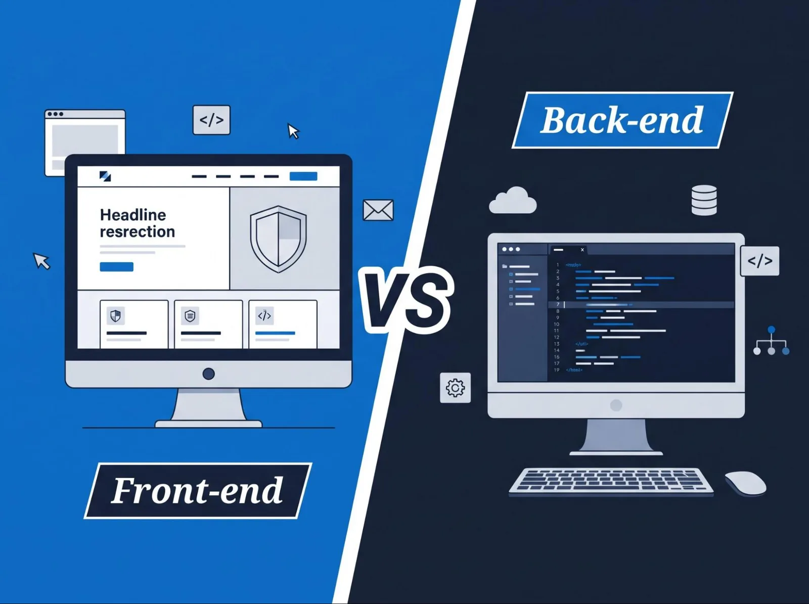 Front-end versus back-end development illustration for a security website