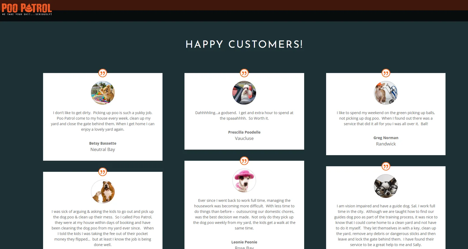 Poo Patrol Happy Customers testimonial cards