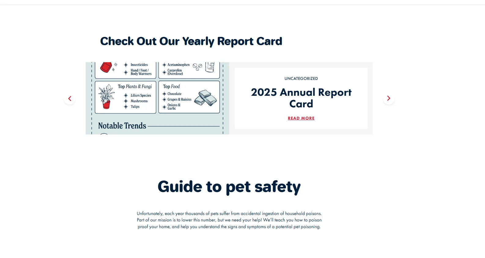 Pet Poison Helpline yearly report card and guide to pet safety section