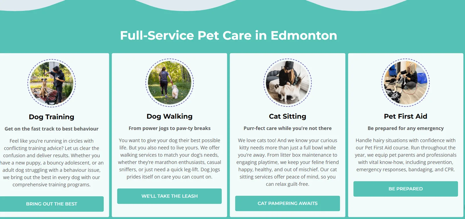 Dog Jogs full-service pet care cards for dog training, dog walking, cat sitting and pet first aid