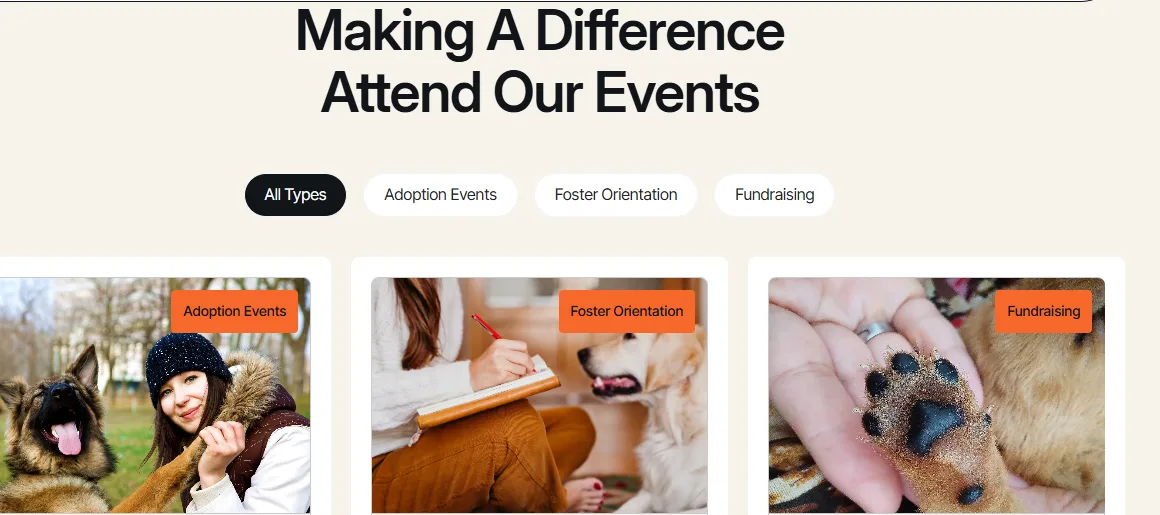 Pawdopt Attend Our Events section with adoption, foster and fundraising events