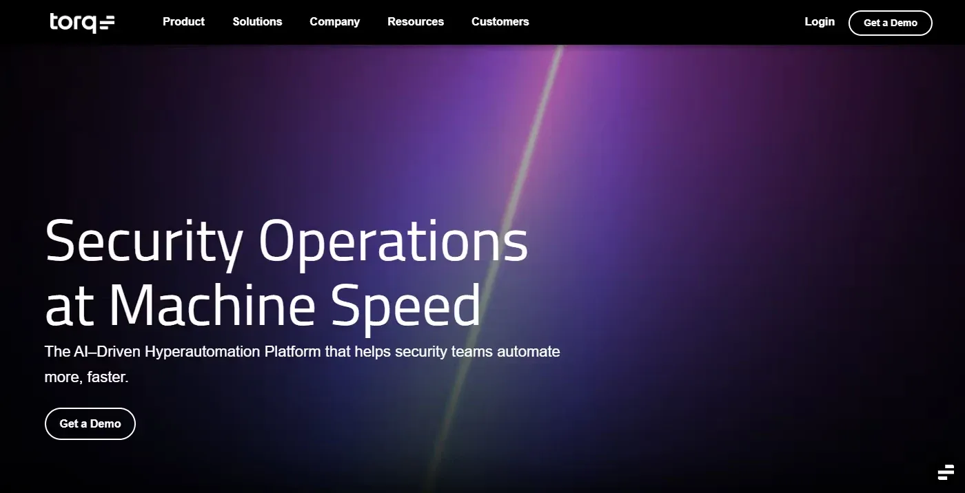 Torq homepage with a video hero and a security operations headline
