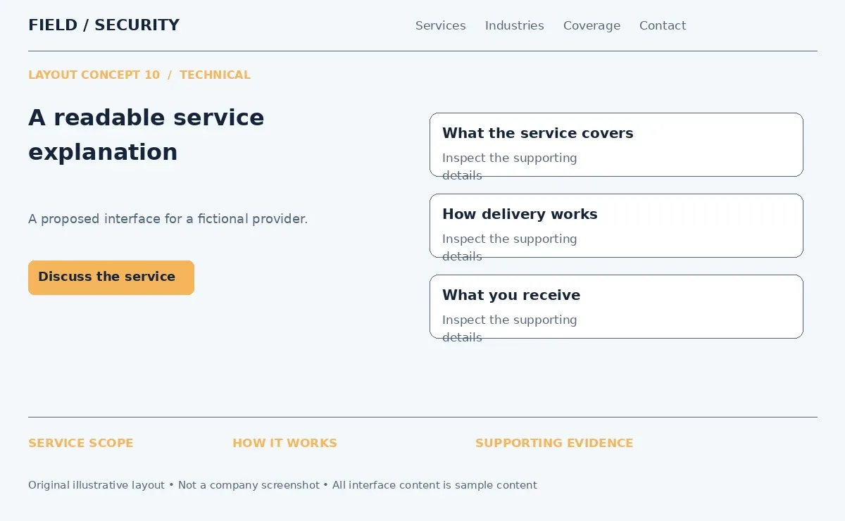 Illustrative technical service explanation covering scope, delivery and what clients receive