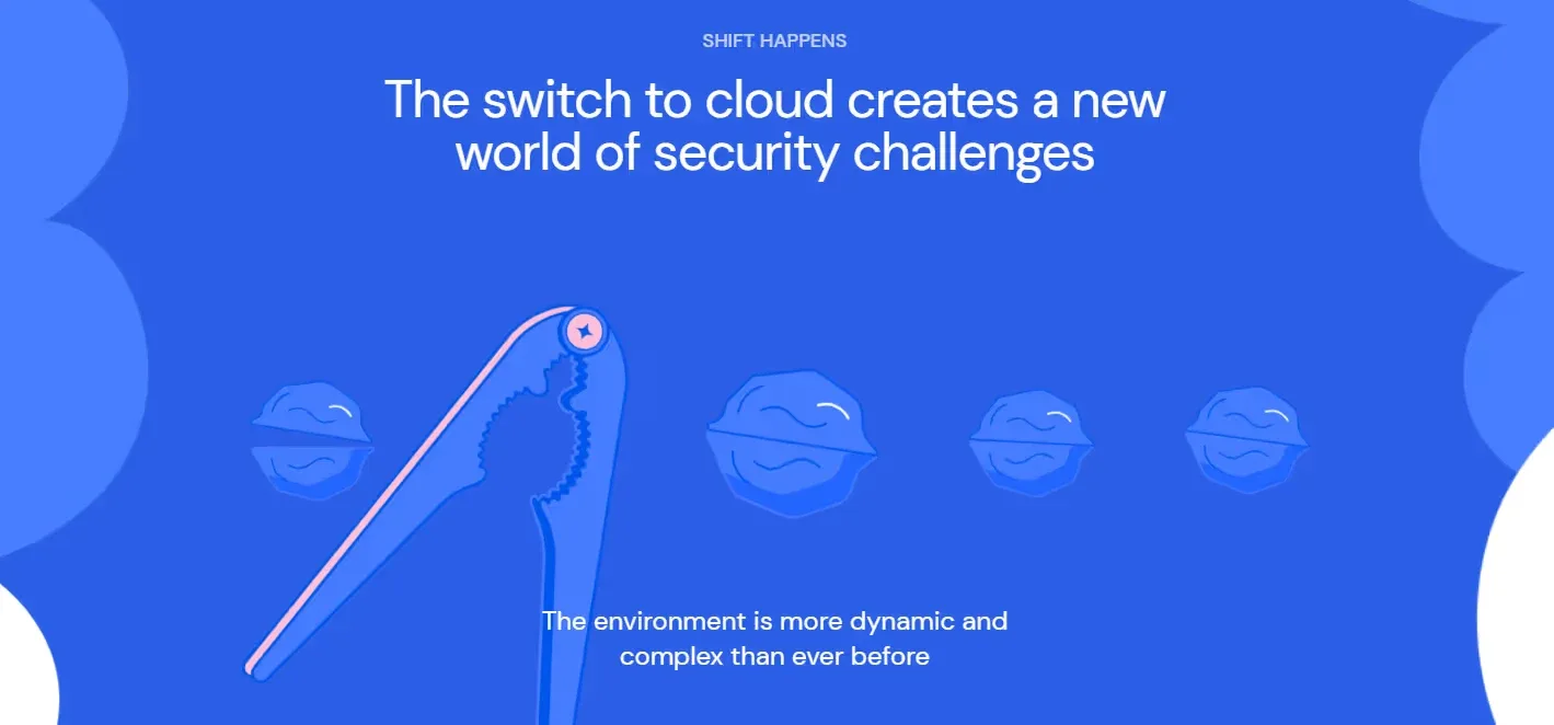 Illustrated section about cloud security challenges on a blue background