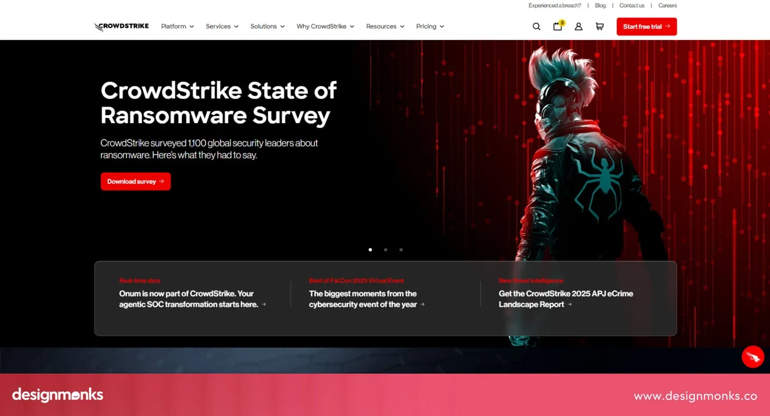 CrowdStrike homepage promoting its State of Ransomware Survey