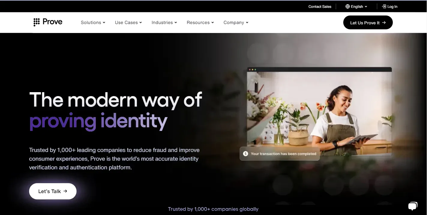 Prove homepage with an identity verification headline over a photo