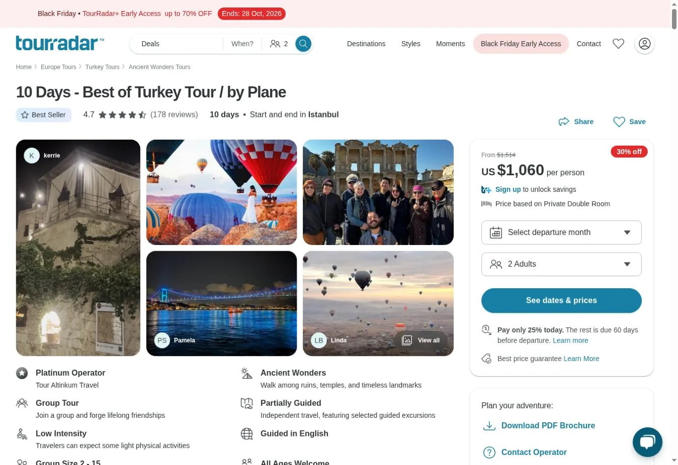TourRadar 10 Days Best of Turkey tour page
