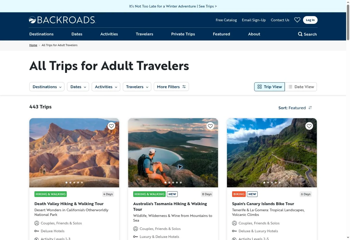Backroads All Trips for Adult Travelers listing