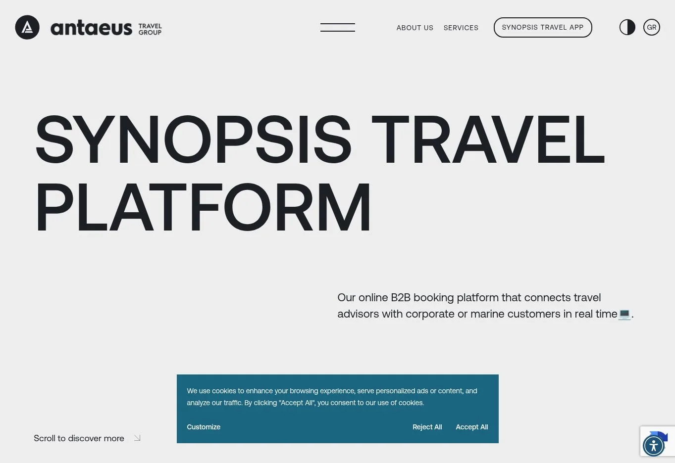 Antaeus Synopsis Travel Platform B2B booking platform page