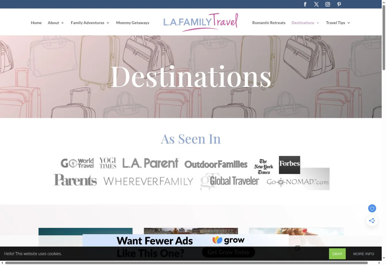 L.A. Family Travel Destinations page with media logos