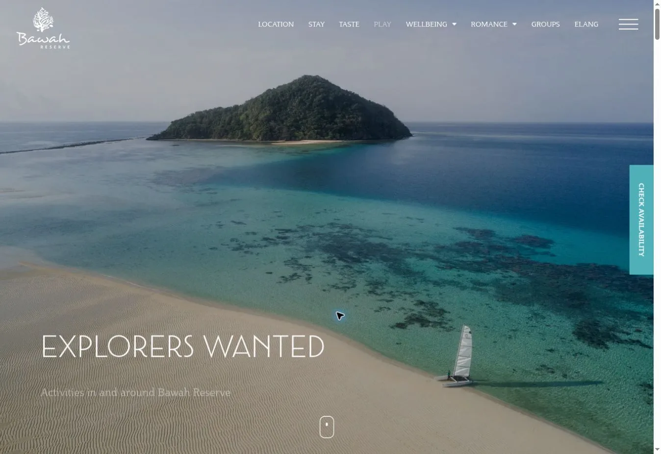Bawah Reserve Explorers Wanted activities page with an island and turquoise sea