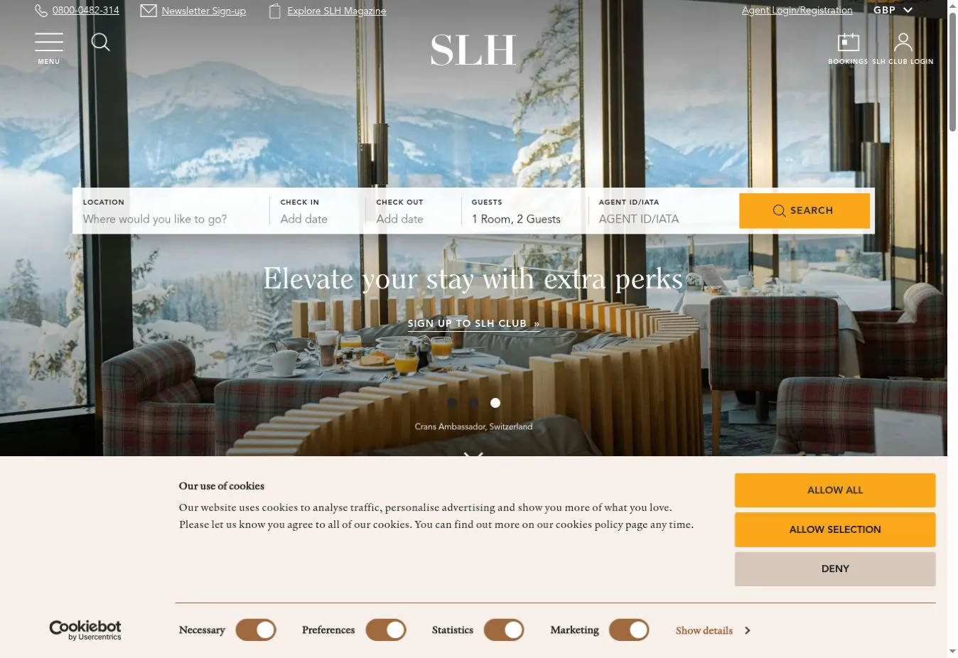 SLH Elevate your stay with extra perks section with a mountain hotel lounge