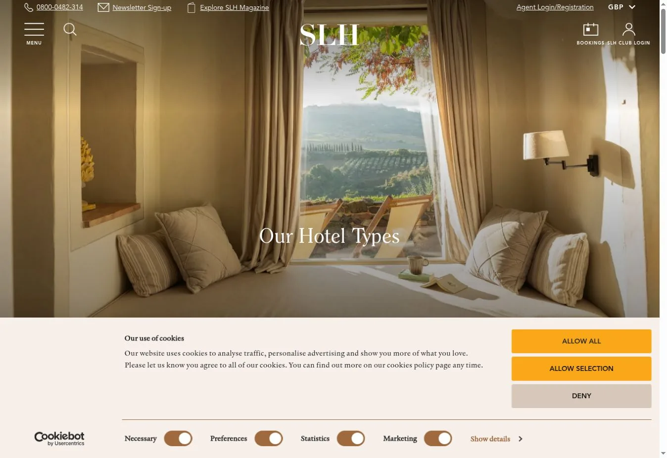 SLH Our Hotel Types section with a hotel room view