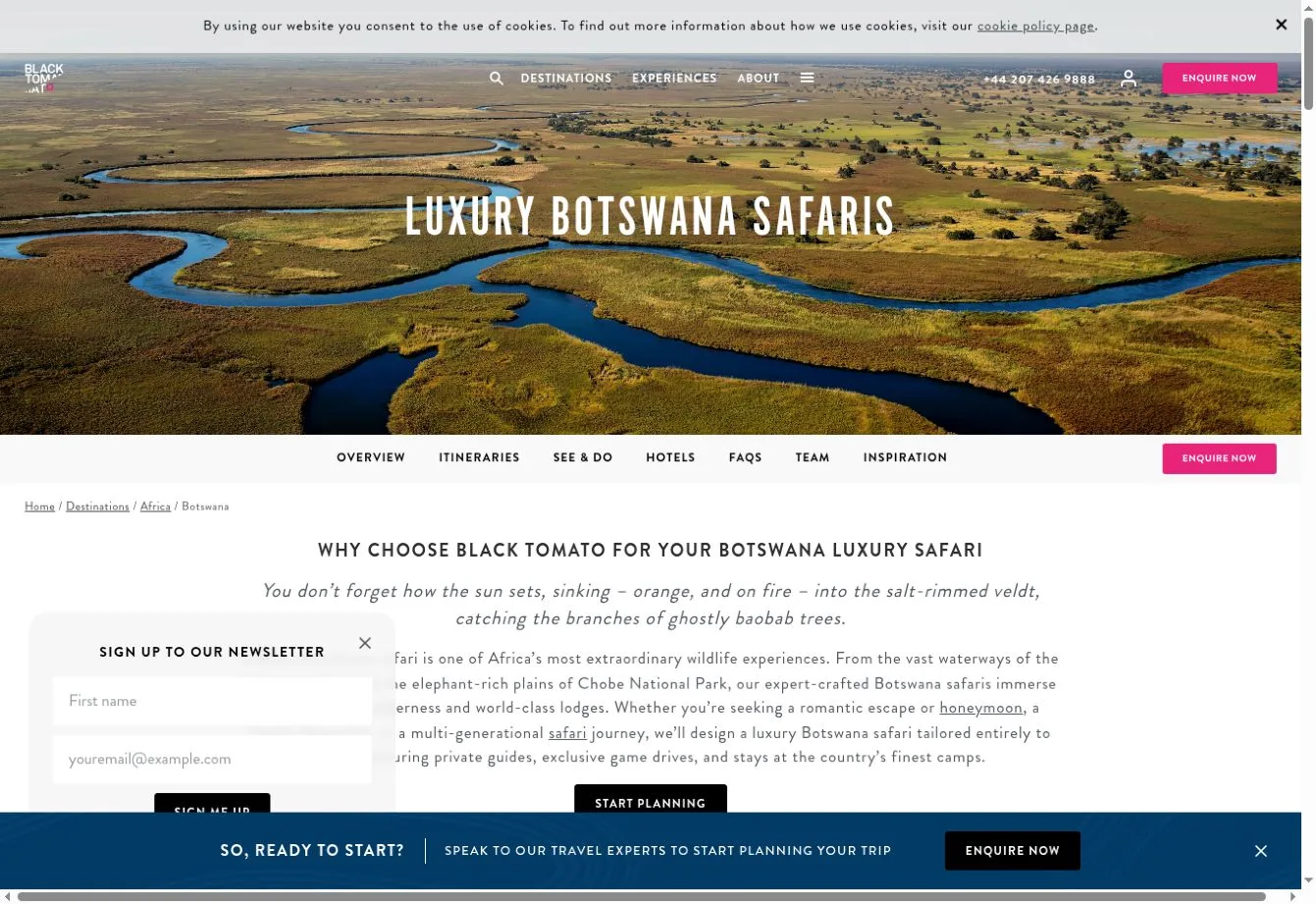 Black Tomato Luxury Botswana Safaris destination page
