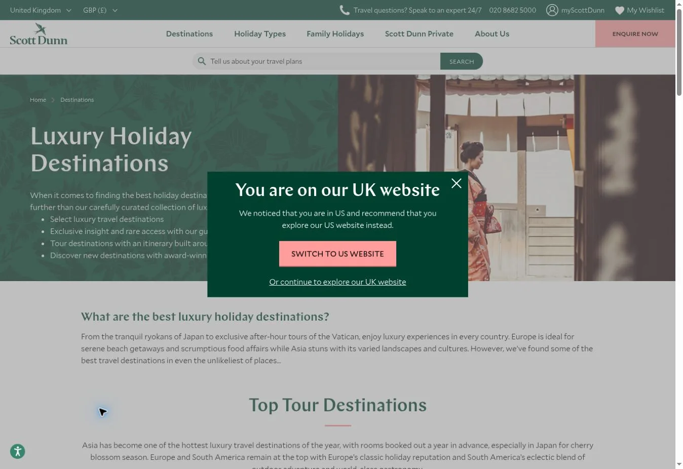 Scott Dunn Luxury Holiday Destinations page