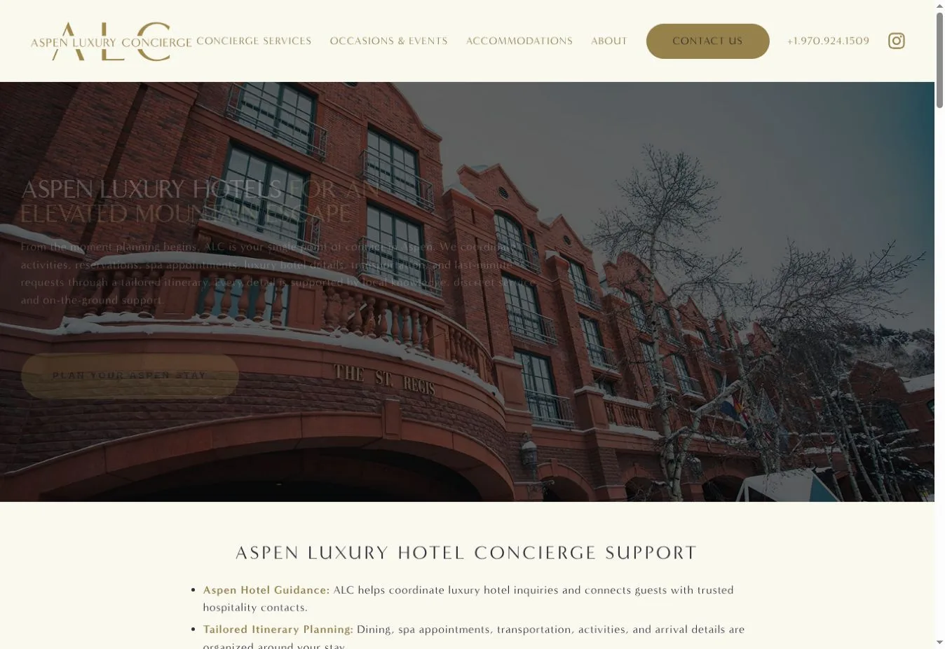 Aspen Luxury Concierge hotel concierge support page with a historic Aspen hotel