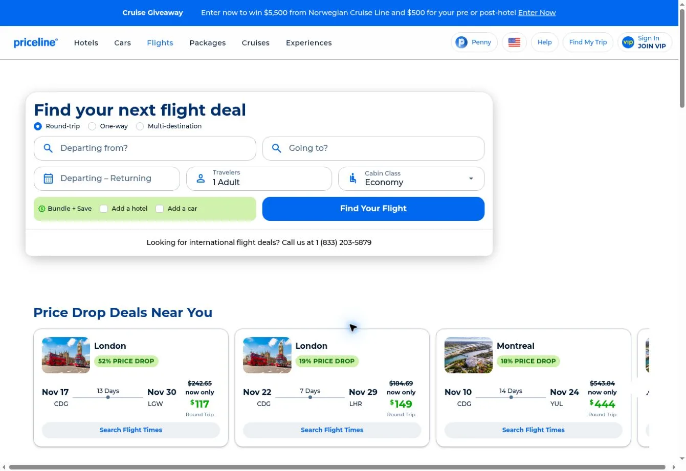 Priceline flight search with Price Drop Deals Near You