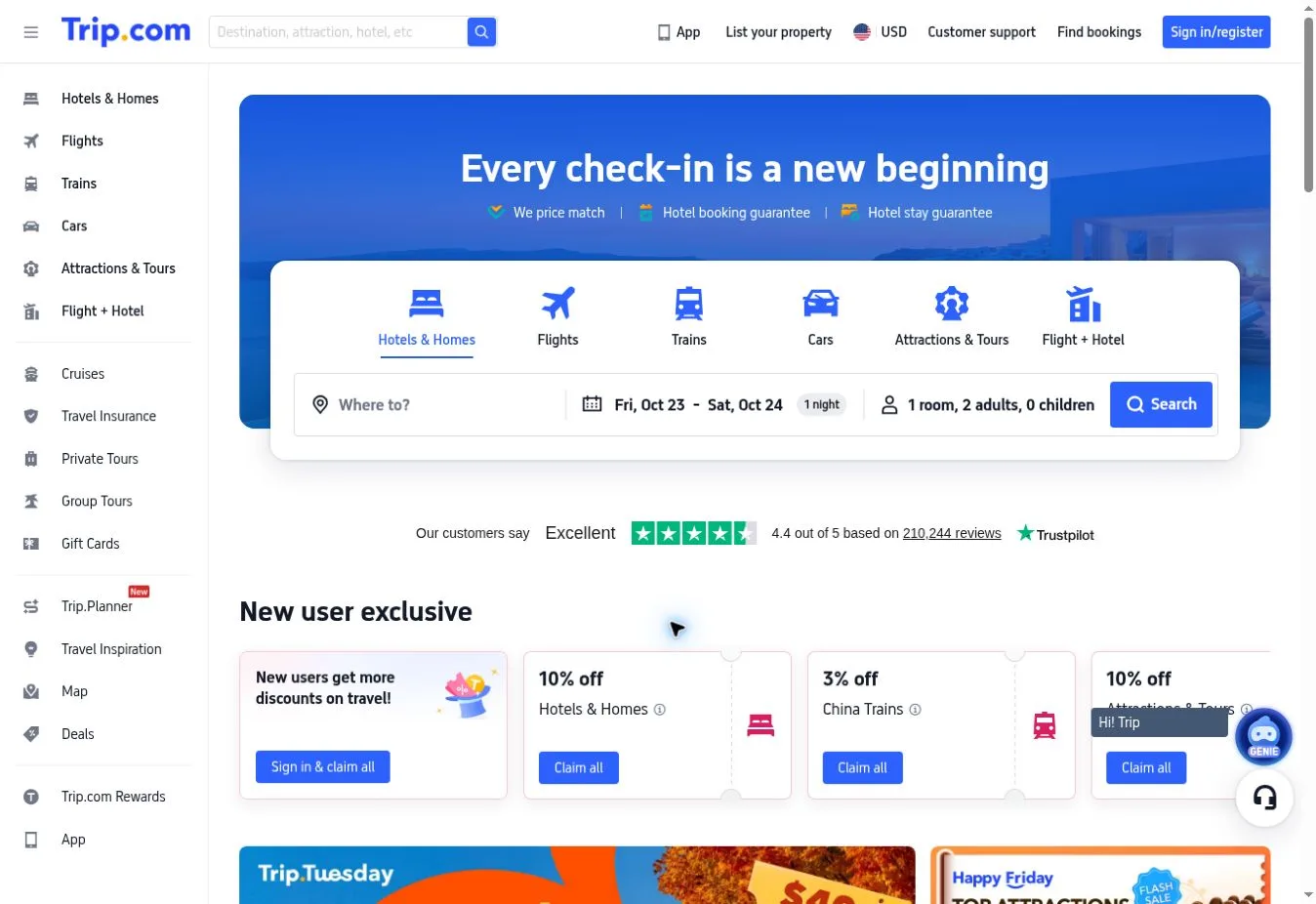 Trip.com Every check-in is a new beginning search with new user offers