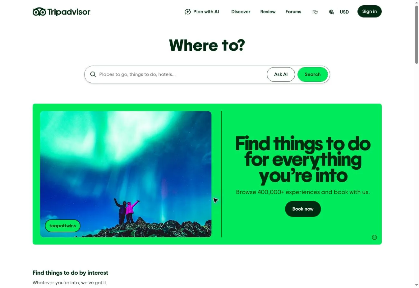 Tripadvisor Find things to do for everything you’re into banner