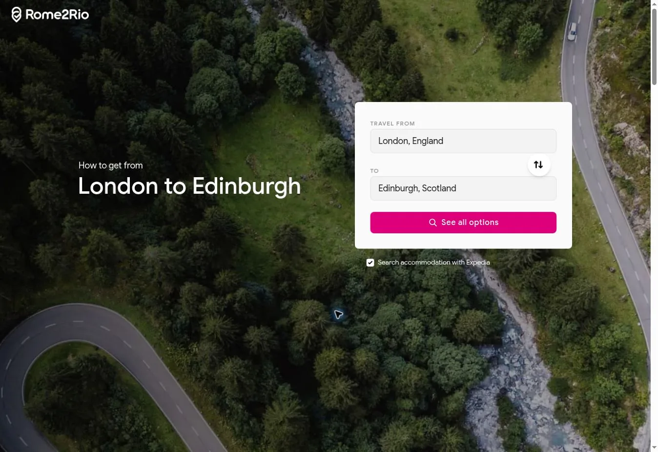 Rome2Rio London to Edinburgh route page
