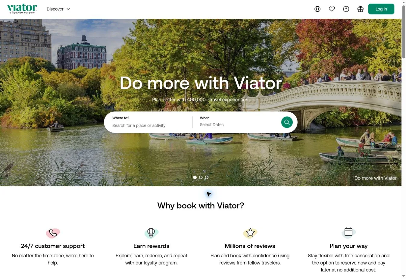 Viator Do more with Viator hero with Why book with Viator benefits