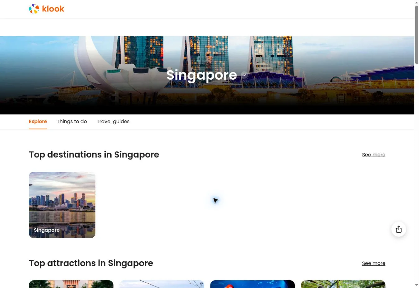 Klook Singapore destination page