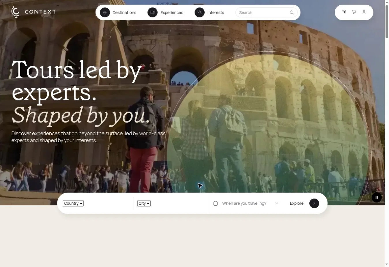 Context Travel tour search with a Colosseum background