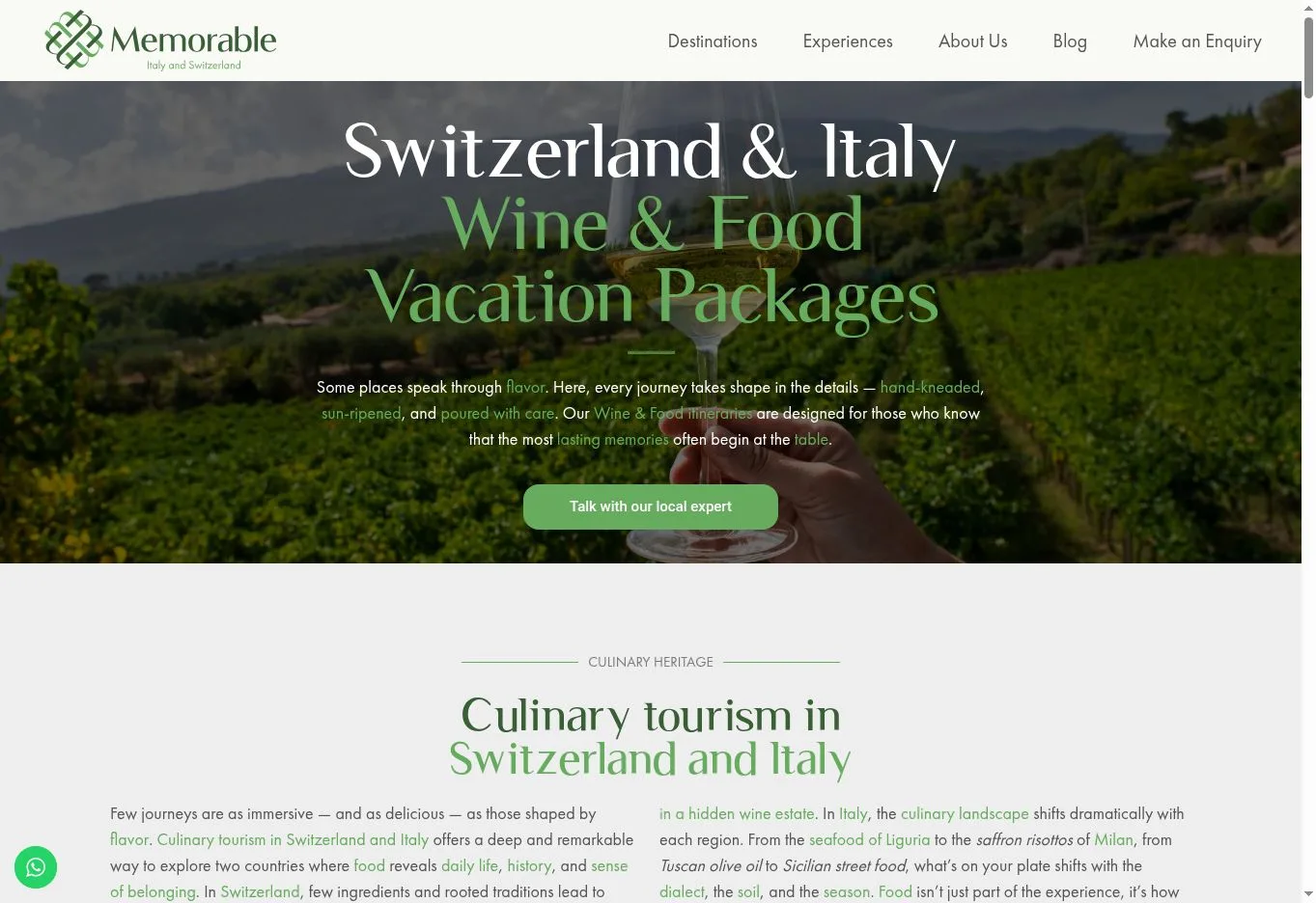Memorable Switzerland and Italy wine and food vacation packages page