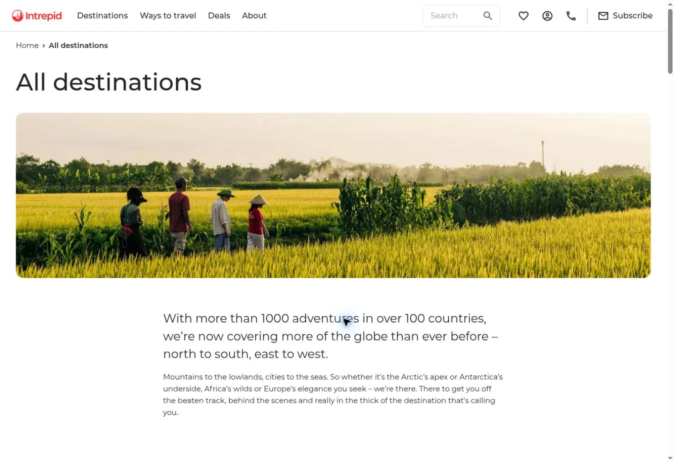 Intrepid Travel All destinations page