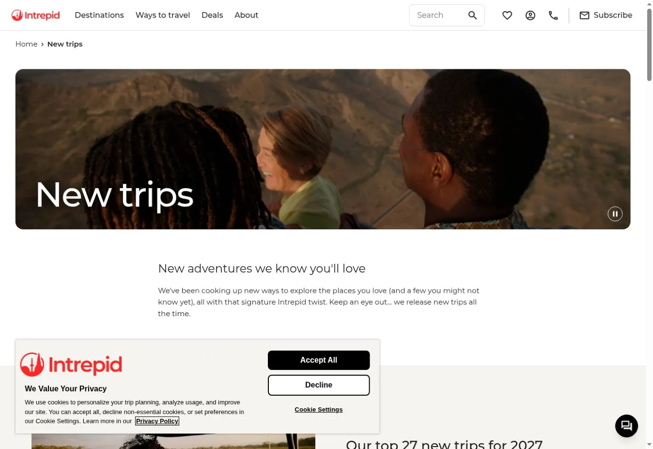 Intrepid Travel New trips page