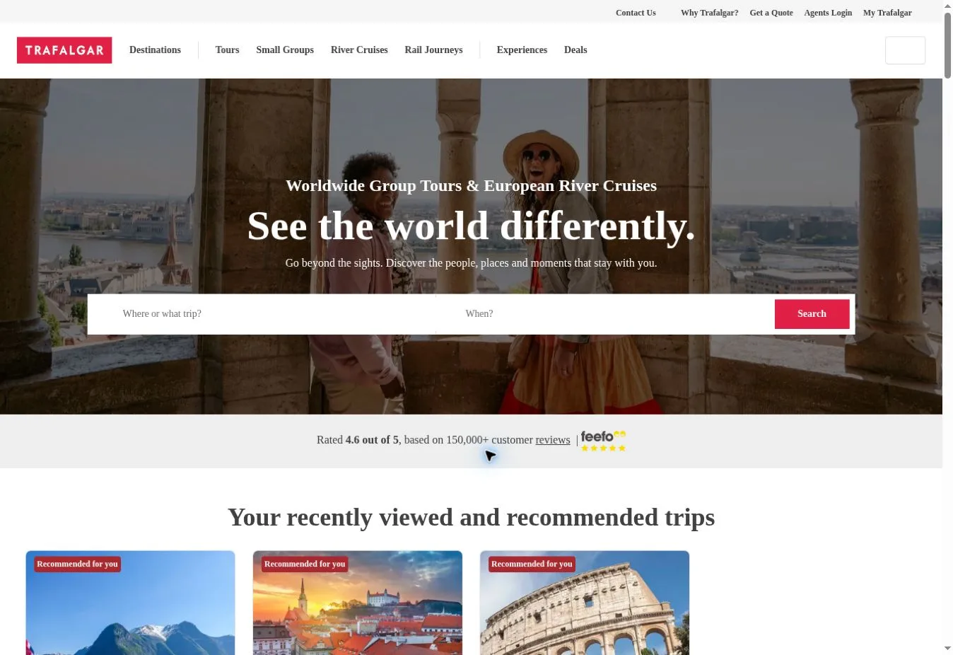 Trafalgar See the world differently hero with recommended trips