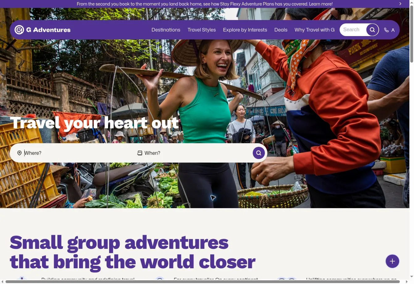 G Adventures Travel your heart out hero with small group adventures